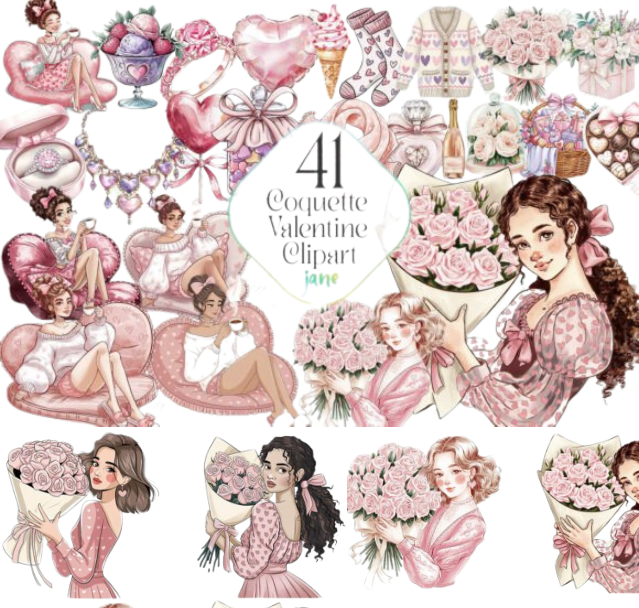 Coquette Valentine Bundle Clipart