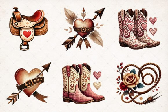 Western Valentine's Clipart PNG Bundle