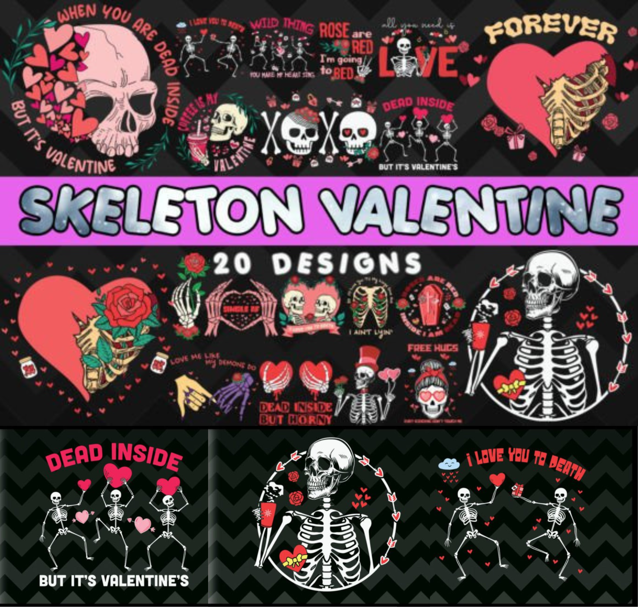 Skeleton Valentine Bundle SVG 20 Designs