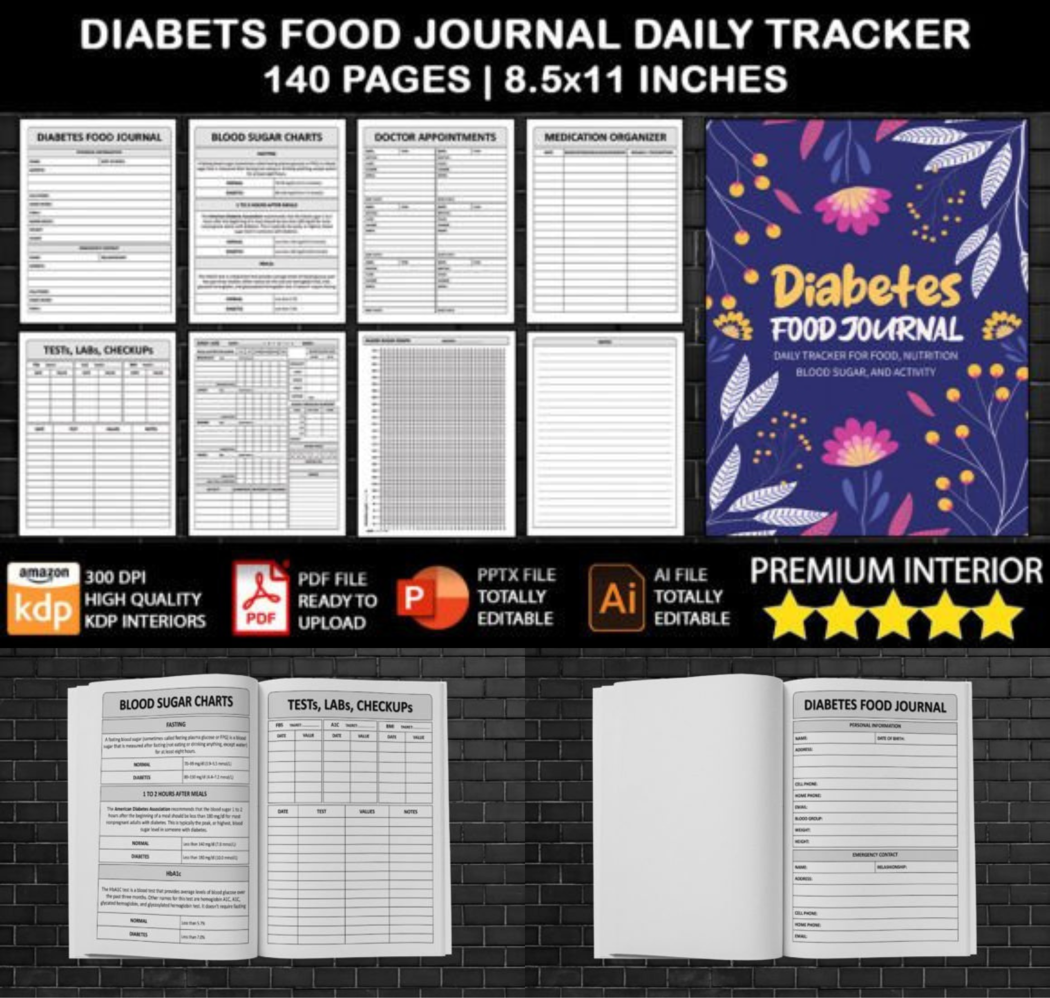 Diabetes Food Journal Daily Tracker