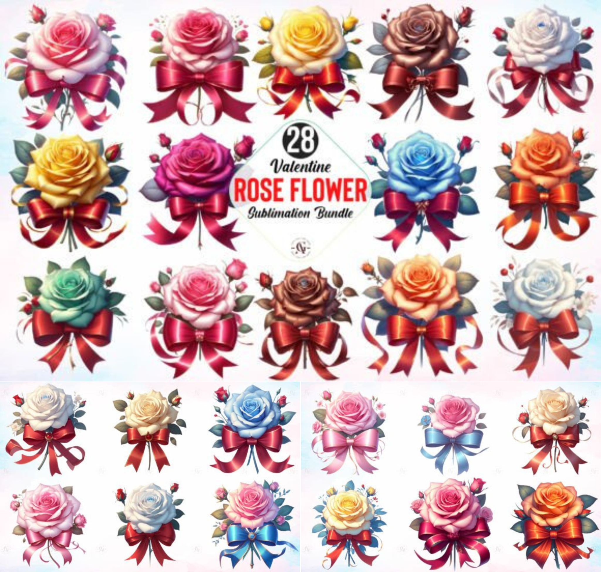 Valentine Rose Flower Sublimation Bundle