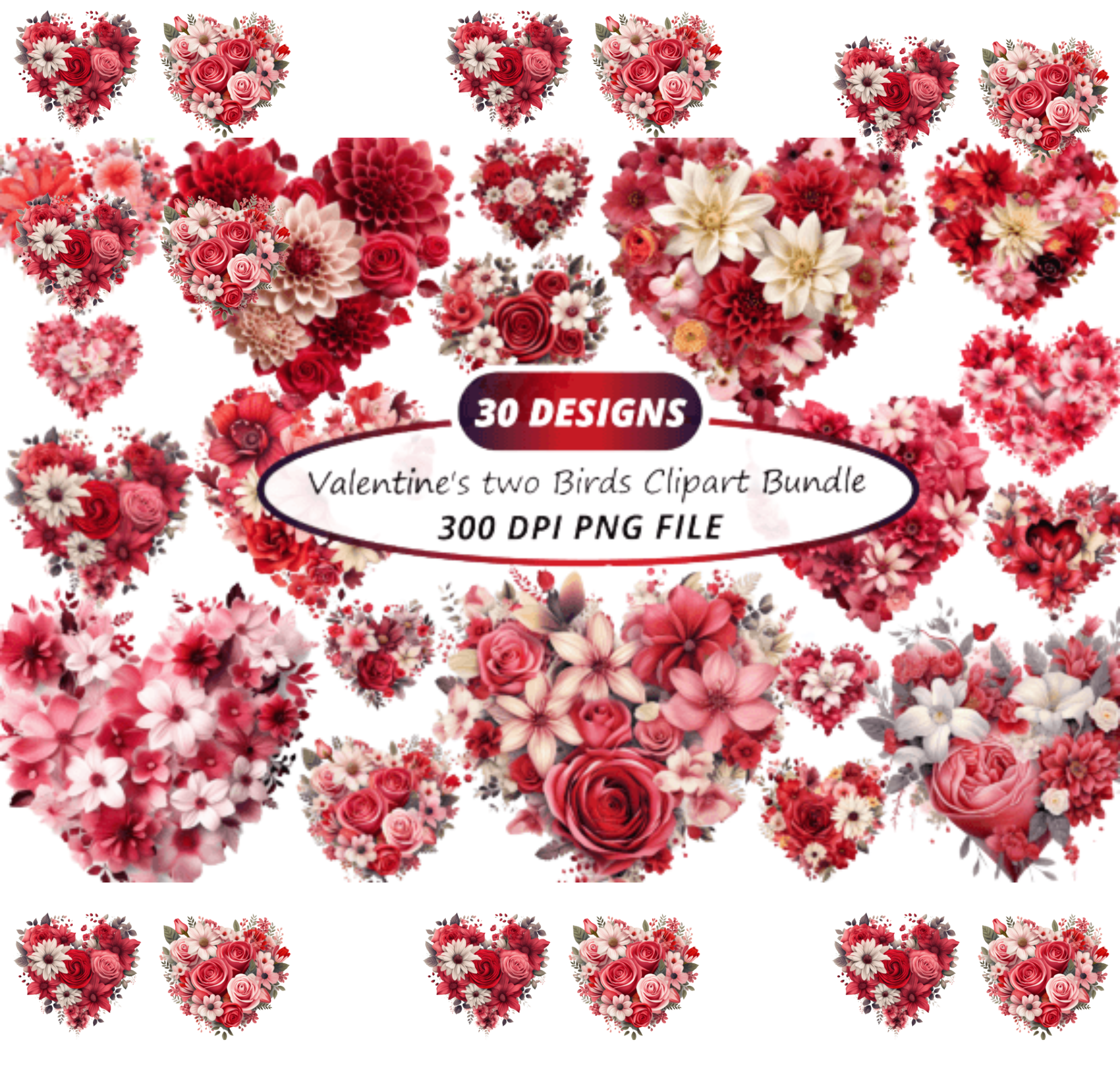 Watercolor Valentine Flower Heart Cliart